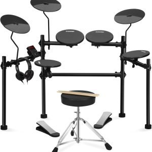 AODSK Electric Drum Set with 4 Quiet Drum Pads,Portable and Solid Drum Set for Beginner with 200 Sounds,2 Switch Pedal,Drum Throne,Drumsticks,Headphones