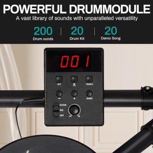 AODSK Electric Drum Set with 4 Quiet Drum Pads,Portable and Solid Drum Set for Beginner with 200 Sounds,2 Switch Pedal,Drum Throne,Drumsticks,Headphones