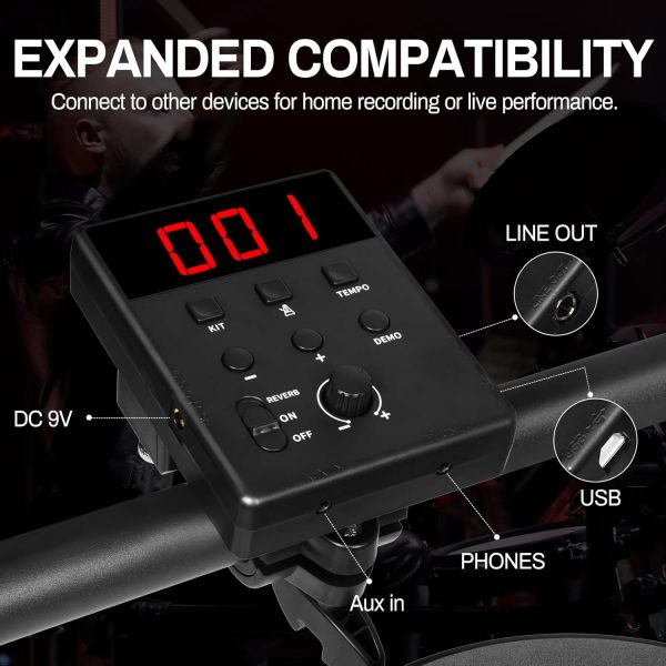 AODSK Electric Drum Set with 4 Quiet Drum Pads,Portable and Solid Drum Set for Beginner with 200 Sounds,2 Switch Pedal,Drum Throne,Drumsticks,Headphones - Image 5