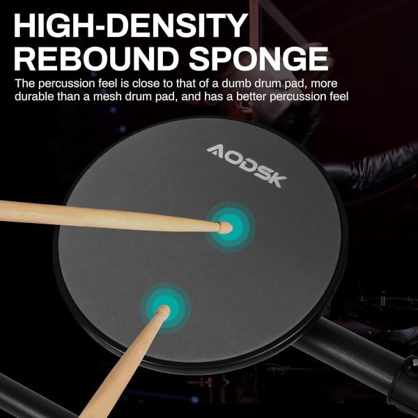 AODSK Electric Drum Set with 4 Quiet Drum Pads,Portable and Solid Drum Set for Beginner with 200 Sounds,2 Switch Pedal,Drum Throne,Drumsticks,Headphones - Image 7