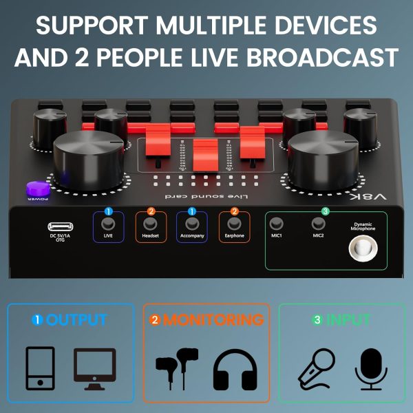 Podcast Equipment Bundle for 2, Audio Interface with Voice Changer Condenser Microphone for Gamer, All-in-One Audio Mixer Perfect for Live Streaming, Singing, YouTube, Gaming - Image 6