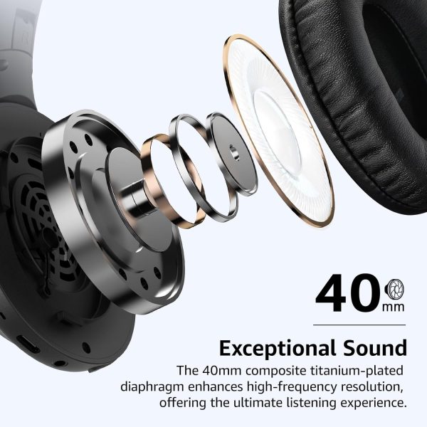 TOZO Bluetooth 5.4 Over Ear Headphones, ENC Call Noise Cancelling Mic, Foldable Wireless Headset, 70H Playback, Deep Bass Stereo Sound, Customizable EQ via Button & App, for Travel and Home, Upgraded - Image 3