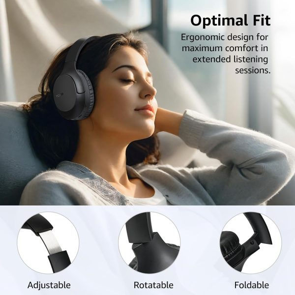 TOZO Bluetooth 5.4 Over Ear Headphones, ENC Call Noise Cancelling Mic, Foldable Wireless Headset, 70H Playback, Deep Bass Stereo Sound, Customizable EQ via Button & App, for Travel and Home, Upgraded - Image 8