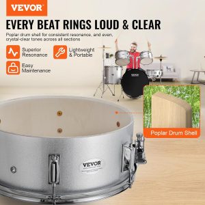 VEVOR Adult Drum Set, 5-Piece, 22 inches Complete Full Size Drum Kit with Bass Toms Snare Floor Drum Adjustable Throne Stands Cymbal Hi-Hat Pedal and Drumsticks, Beginner Drum Kit for Adults, Silver