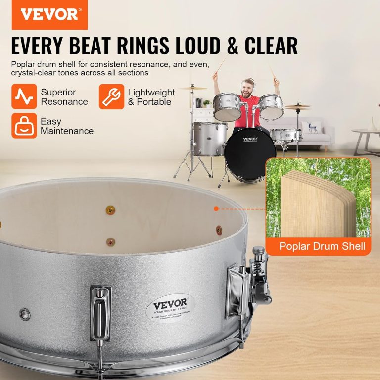 VEVOR Adult Drum Set, 5-Piece, 22 inches Complete Full Size Drum Kit with Bass Toms Snare Floor Drum Adjustable Throne Stands Cymbal Hi-Hat Pedal and Drumsticks, Beginner Drum Kit for Adults, Silver