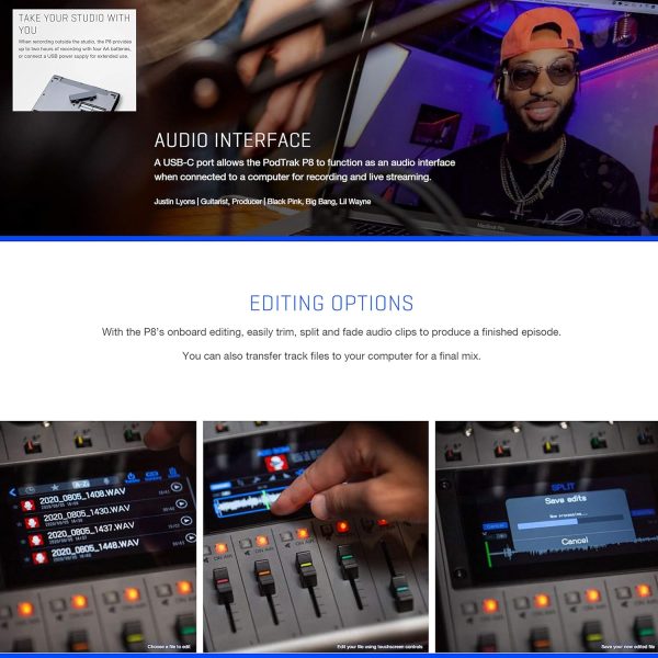 Zoom PodTrak P8 Multitrack Podcast Recorder + Zoom ZDM-1 Podcast Mic + Headphones + Windscreens + Tabletop Stands + 64GB Memory Card - Ultimate Podcasting Bundle (4 Person Pocasting Bundle) - Image 6